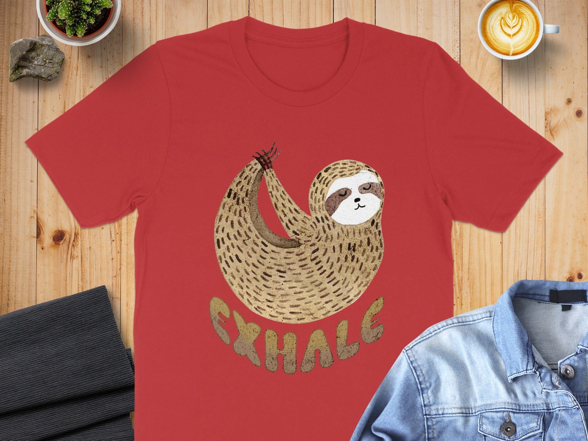 Cute Sloth Exhale Printed Red Graphic T-Shirt