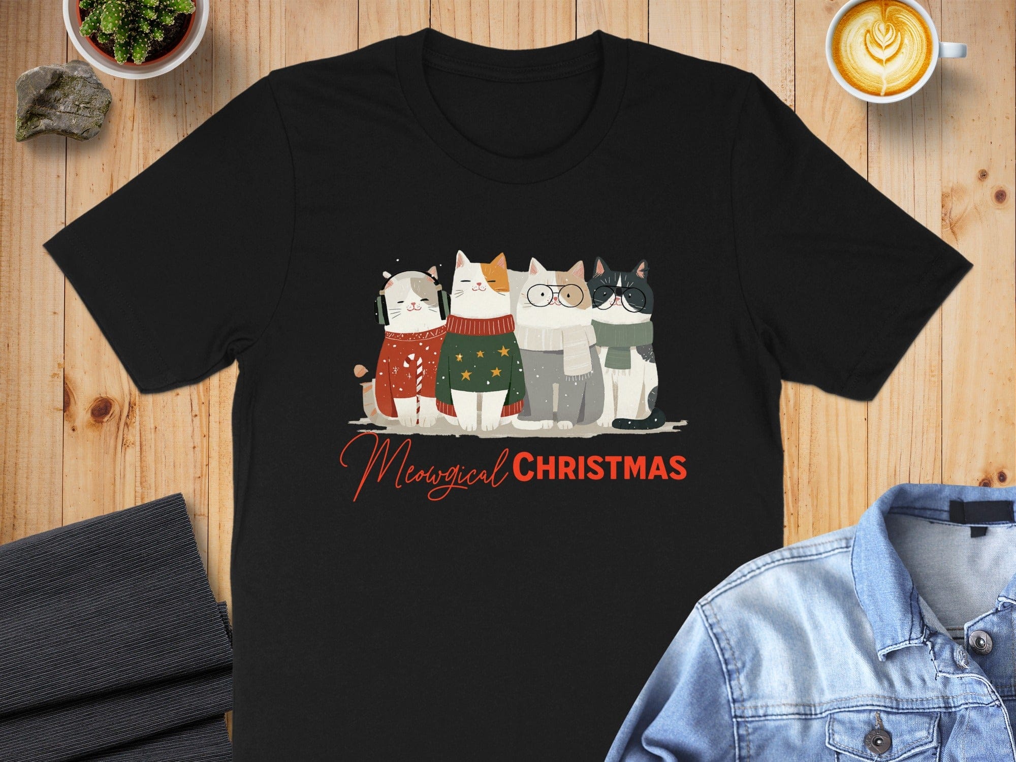 Whimsical Christmas Cats Graphic T-Shirt Holiday Fun