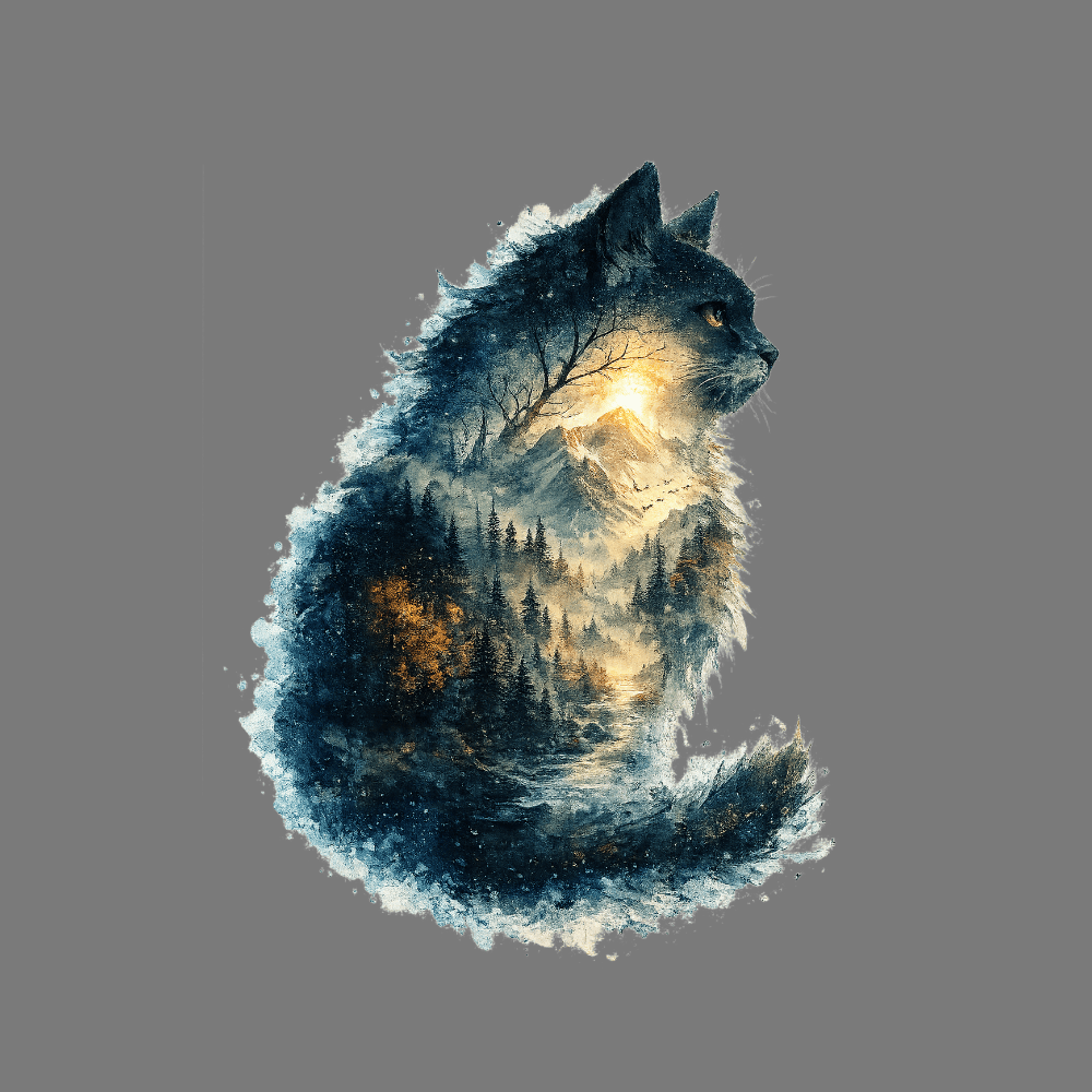 Enchanted Cat with Forest Landscape Artwork