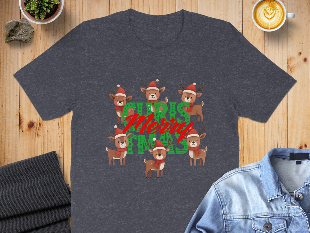 Cute Reindeer Christmas Merry Vibes T-Shirt