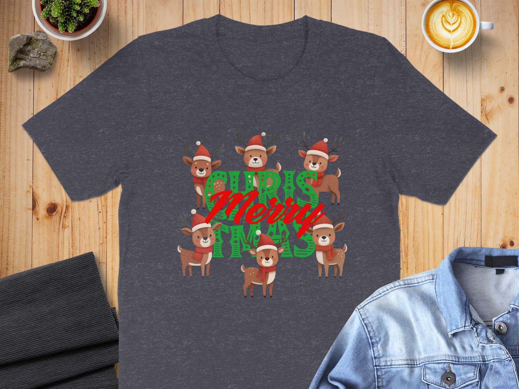 Cute Reindeer Christmas Merry Vibes T-Shirt