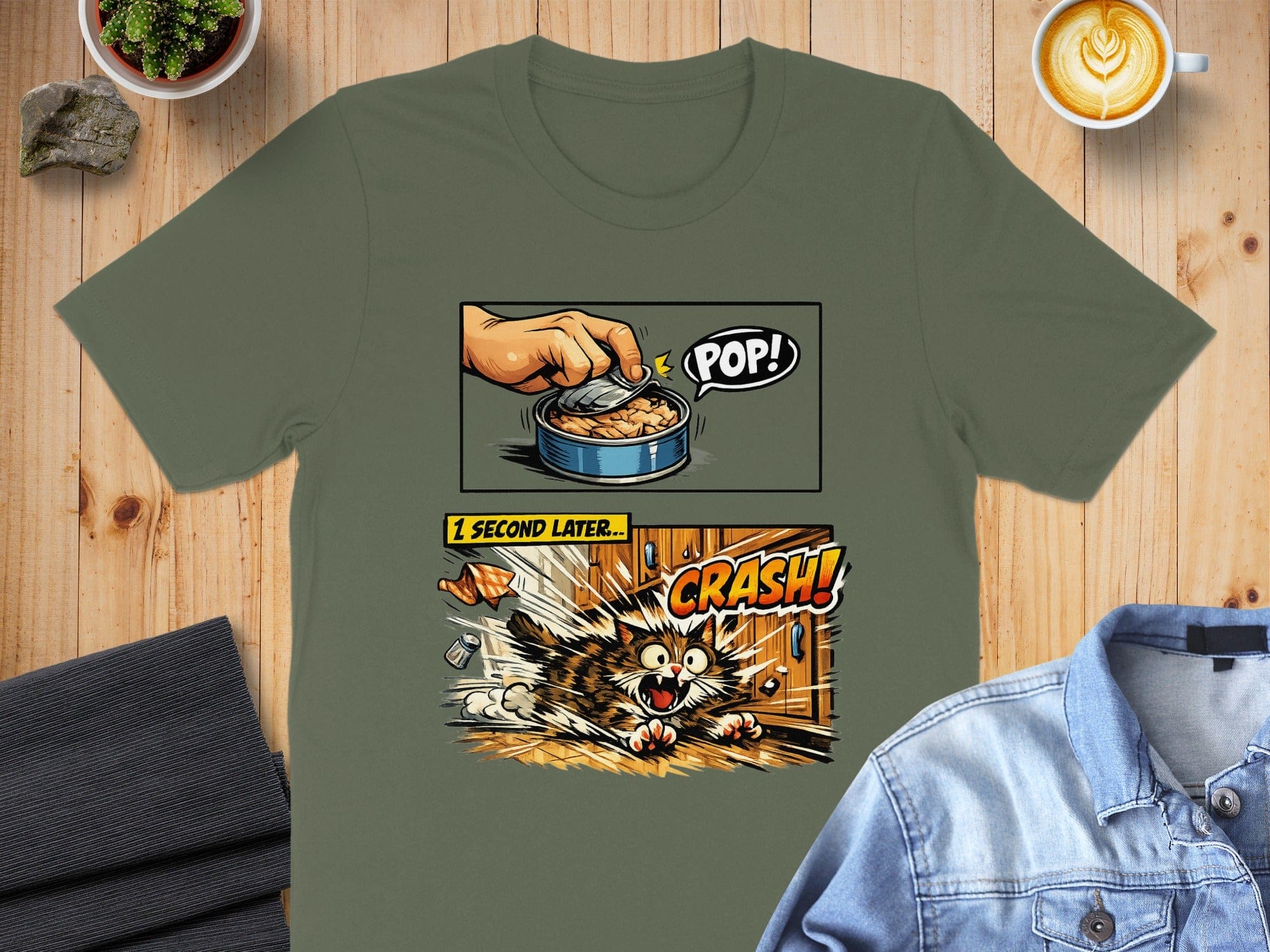 Funny Cat Cartoon Comic 'Pop Crash' T-shirt