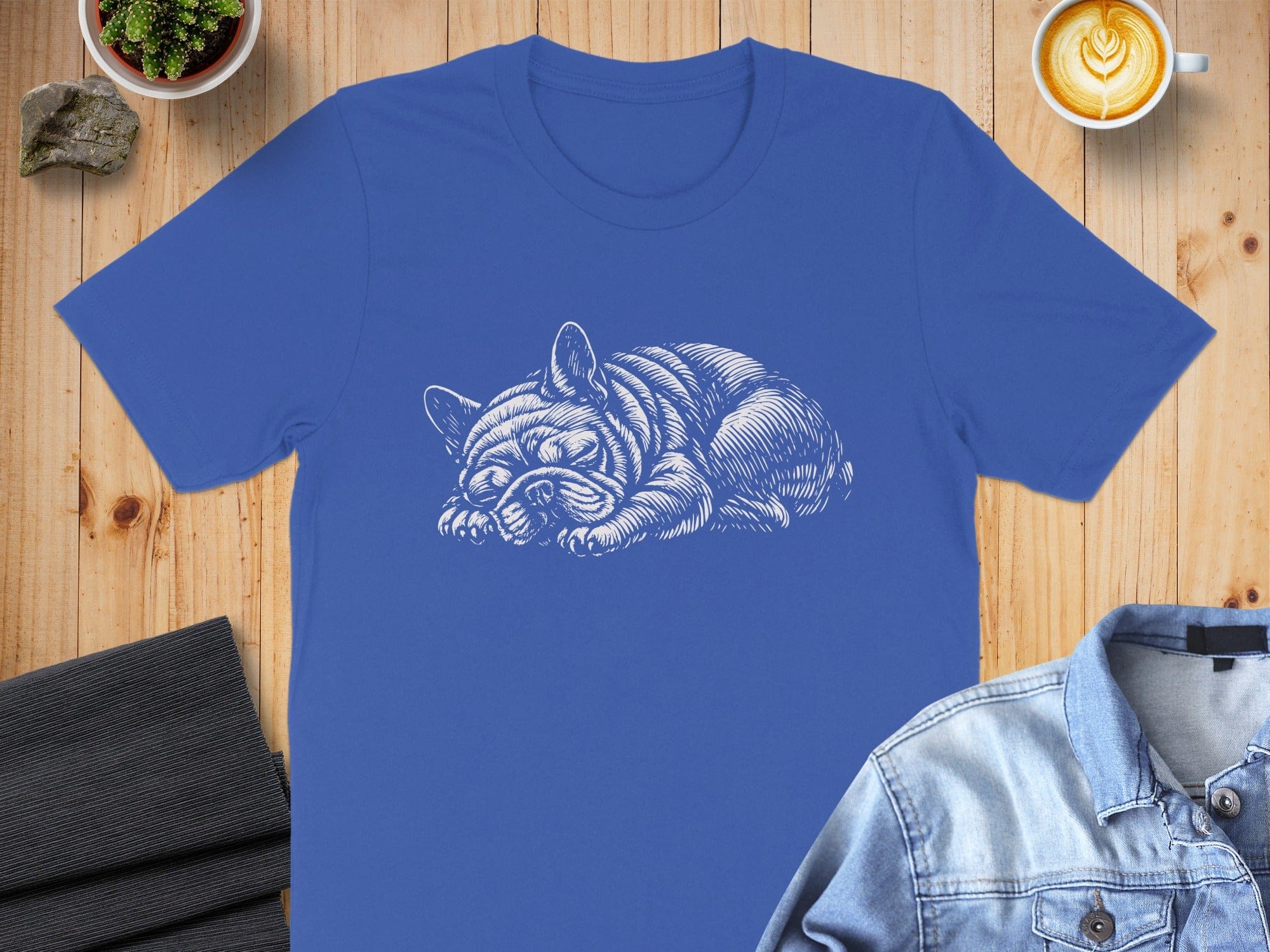 Sleepy Bulldog Illustration Blue Unisex T-shirt Product