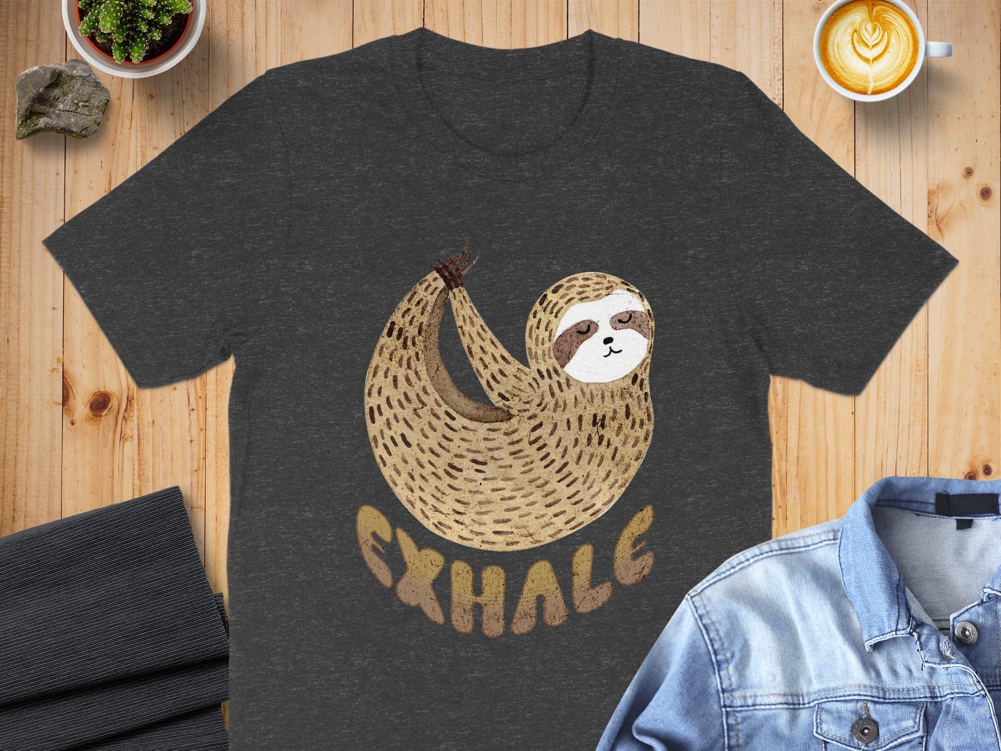 Casual T-shirt with Exhale Sloth Design Graphic