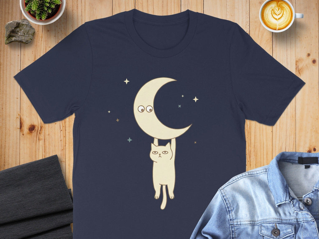 Cute Cat Holding Moon Design T-shirt Product