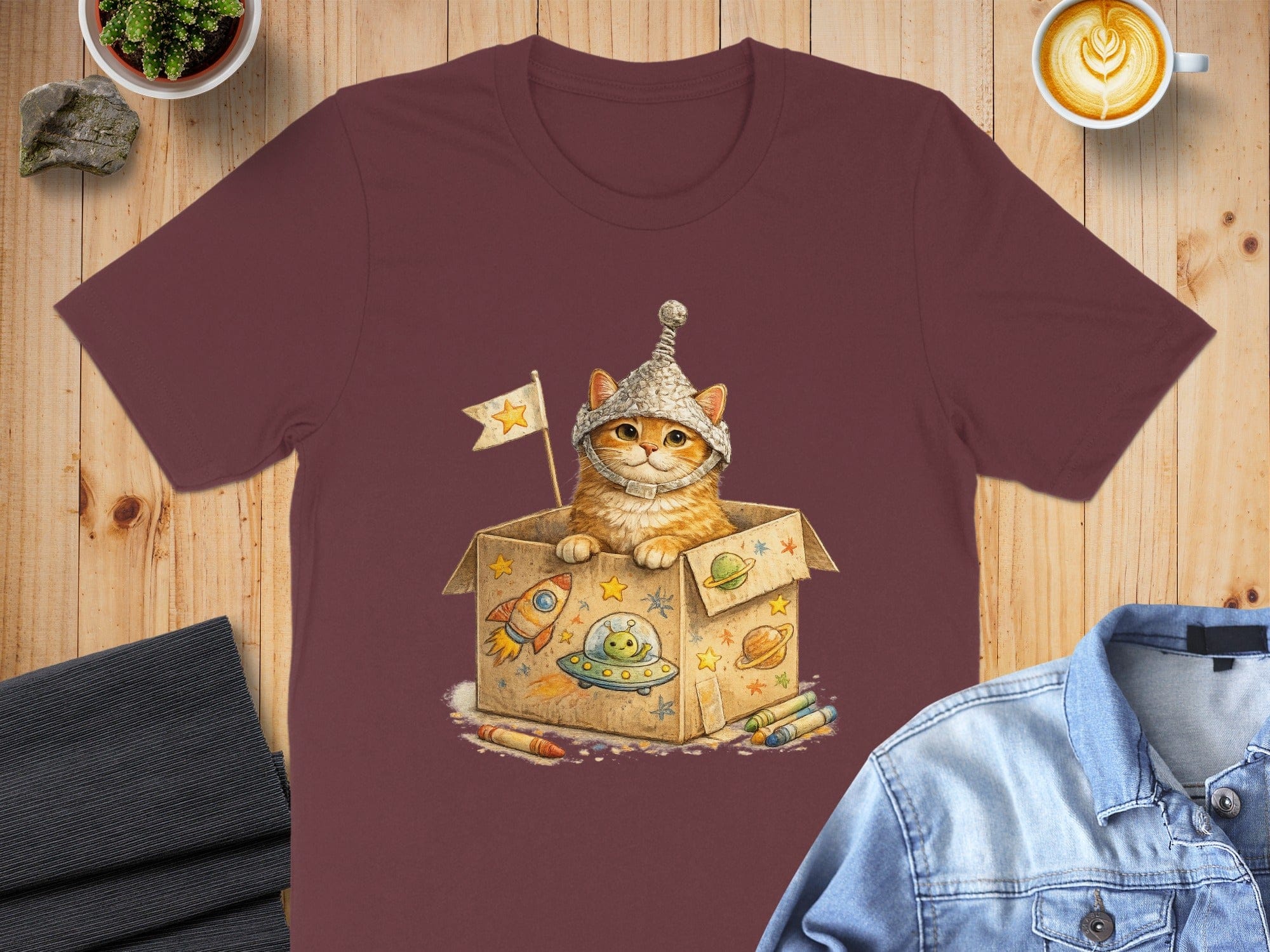Cute Cat in Space Box Art Print T-Shirt for Cat Lovers