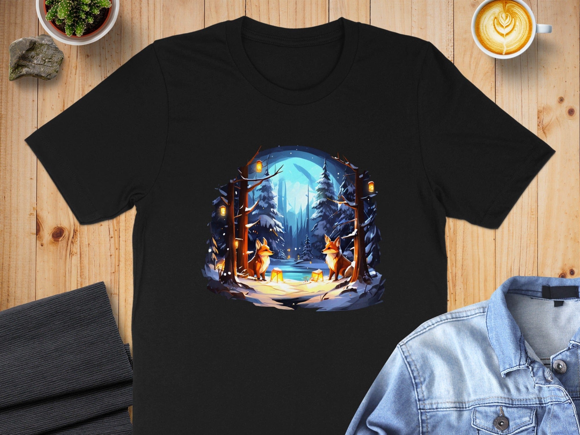 Enchanting Winter Forest Scene Black T-Shirt
