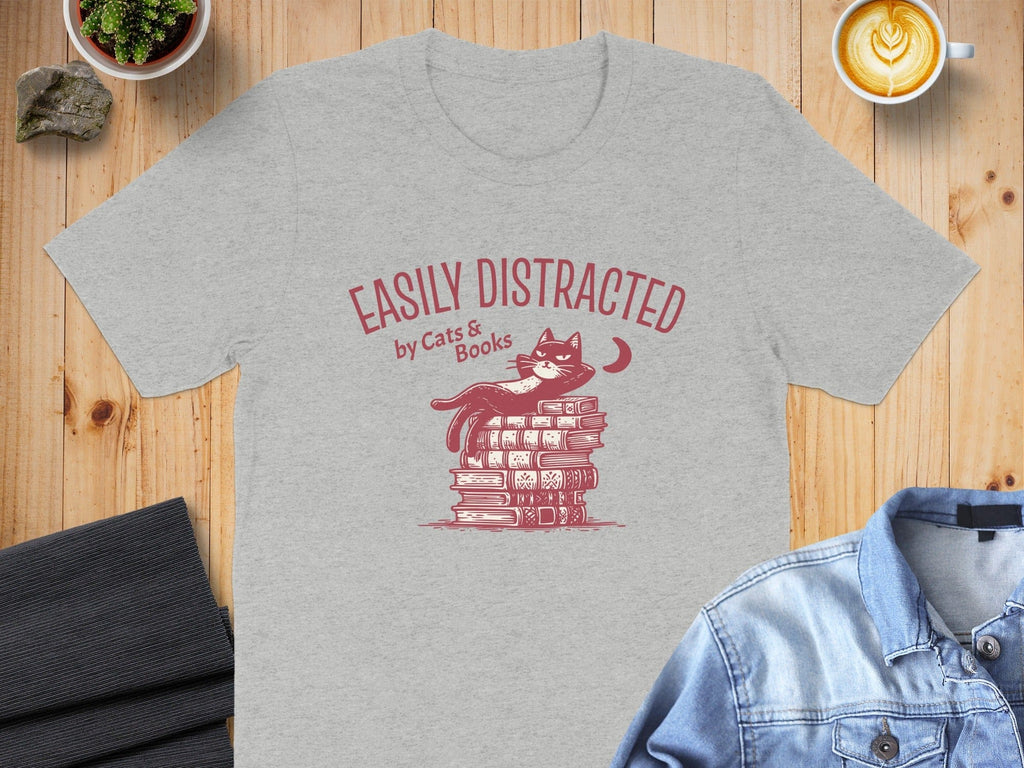 Easily Distracted by Cats and Books T-shirt