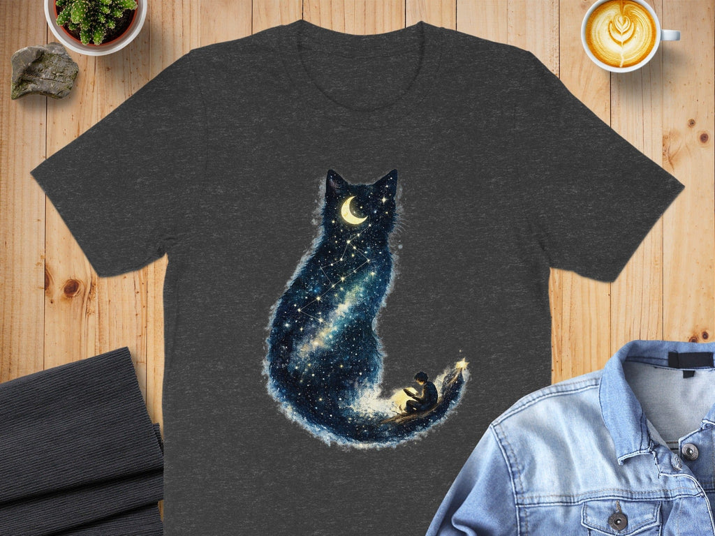 Starry Galaxy Cat and Moon Light Scene T-Shirt