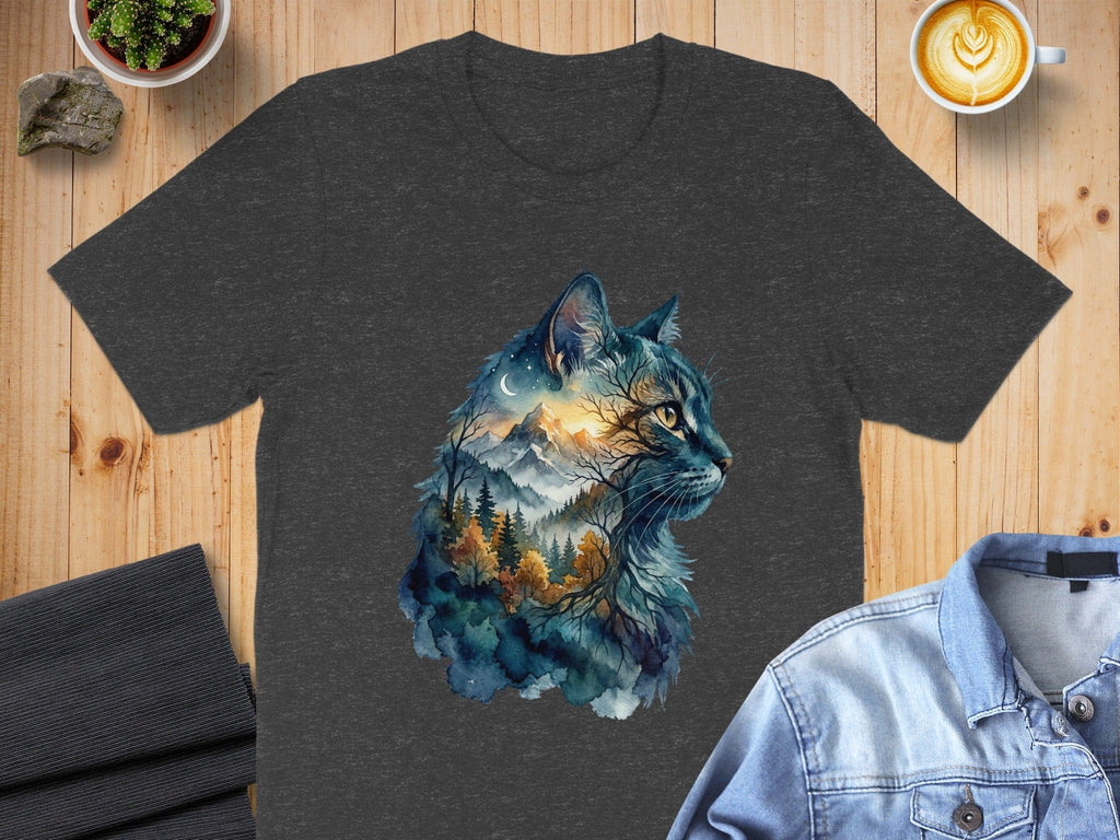 Majestic Cat Forest Night Sky Graphic T-Shirt