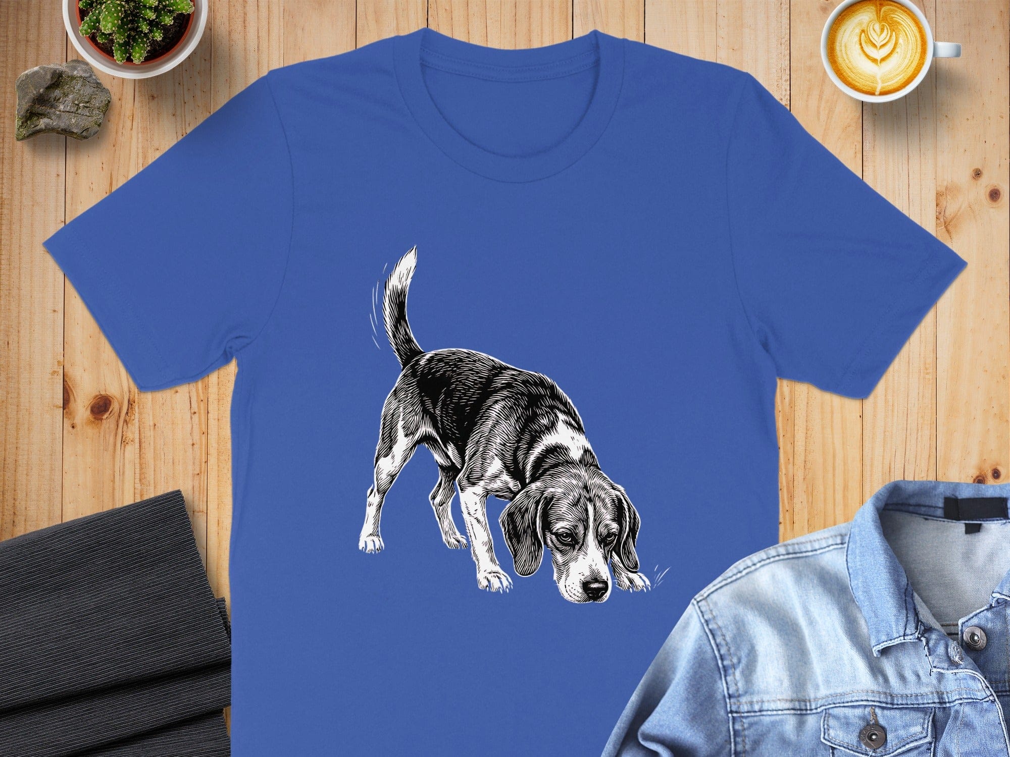 Beagle Illustration Graphic on Unisex Blue T-shirt