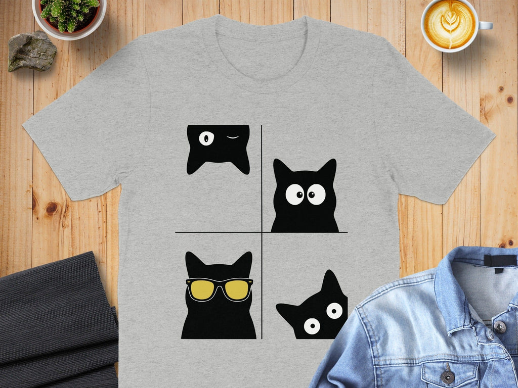Four Cartoon Cats Design T-Shirt for Fun Casual Wear