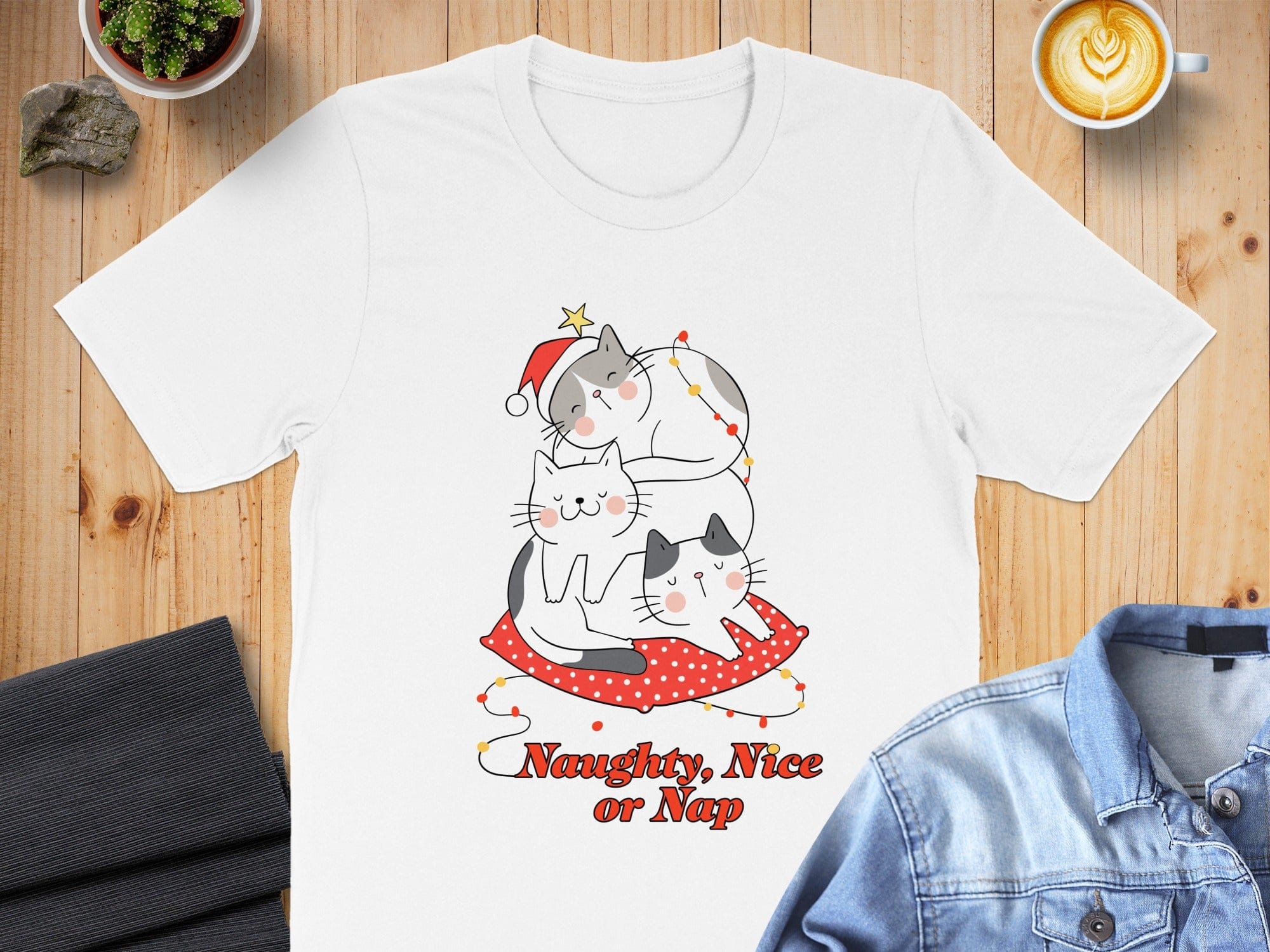 Naughty Nice or Nap Cats design t-shirt