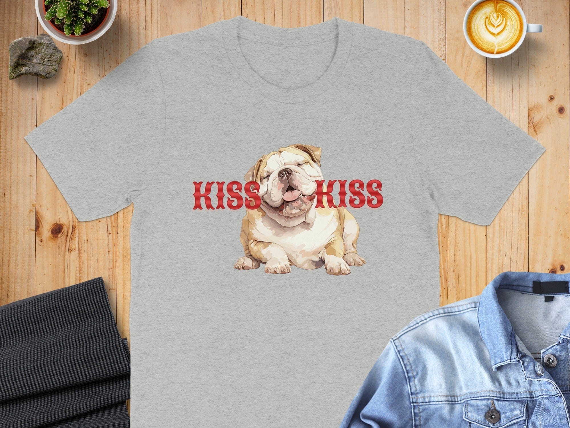 Cute Bulldog Kiss Kiss Graphic T-Shirt