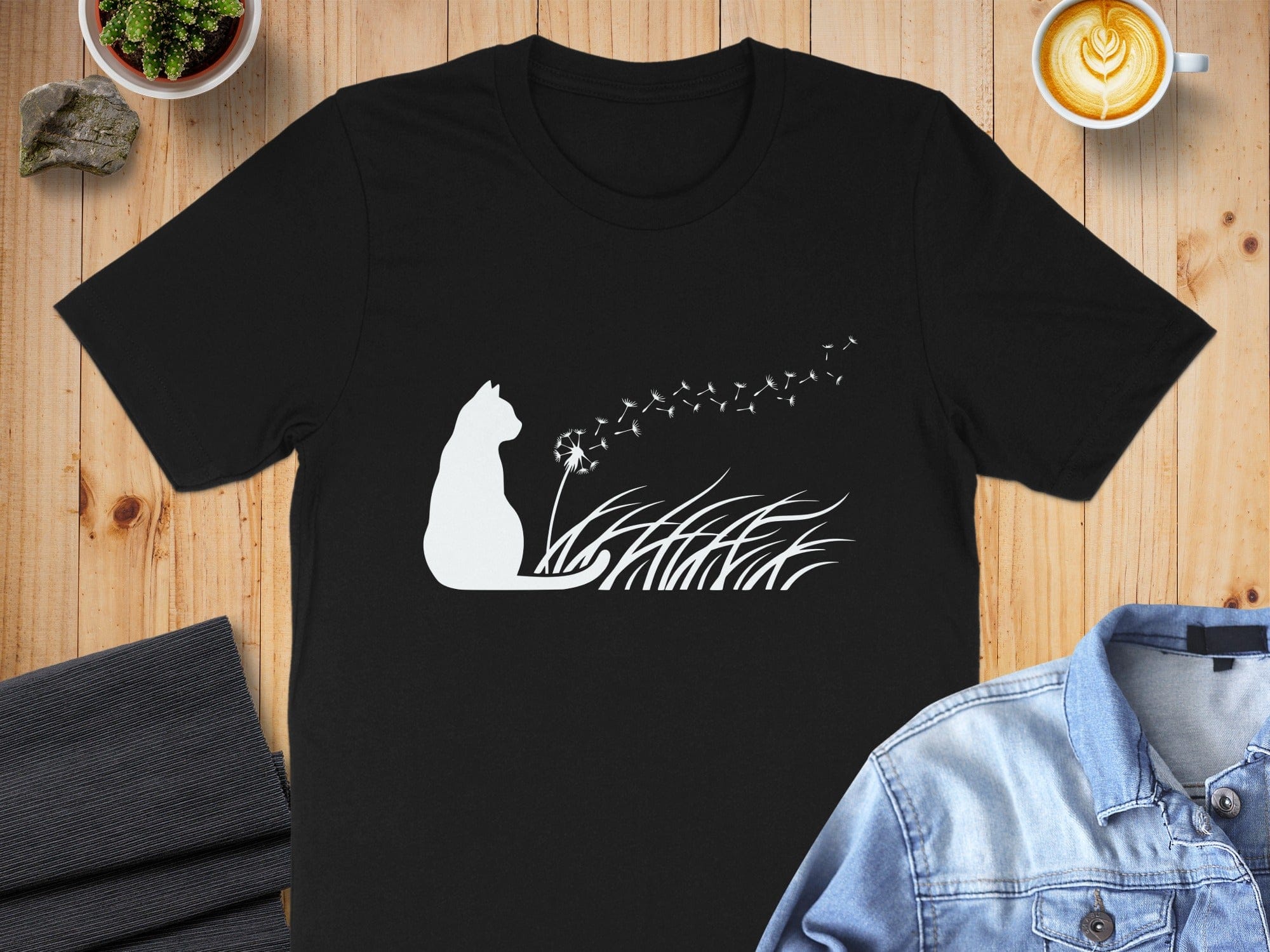 Enchanting Cat and Dandelion Grass Design Shirt