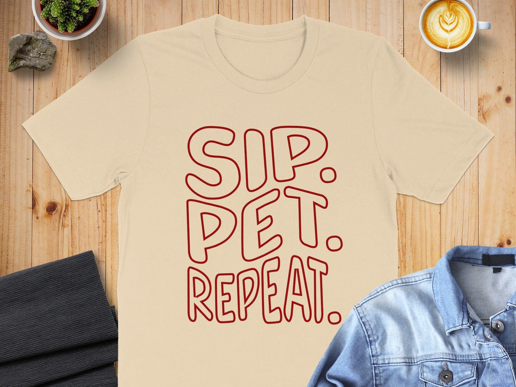 Sip Pet Repeat Graphic Tee Shirt Vintage Style