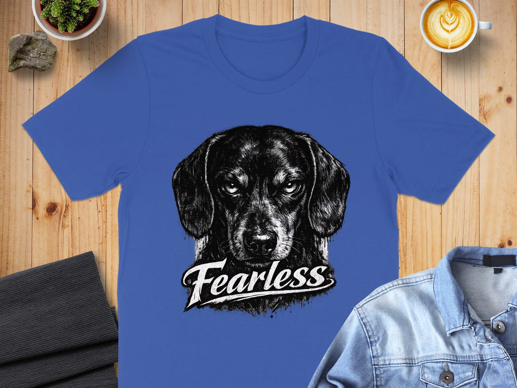 Fearless Dog Illustration on Blue Shirt