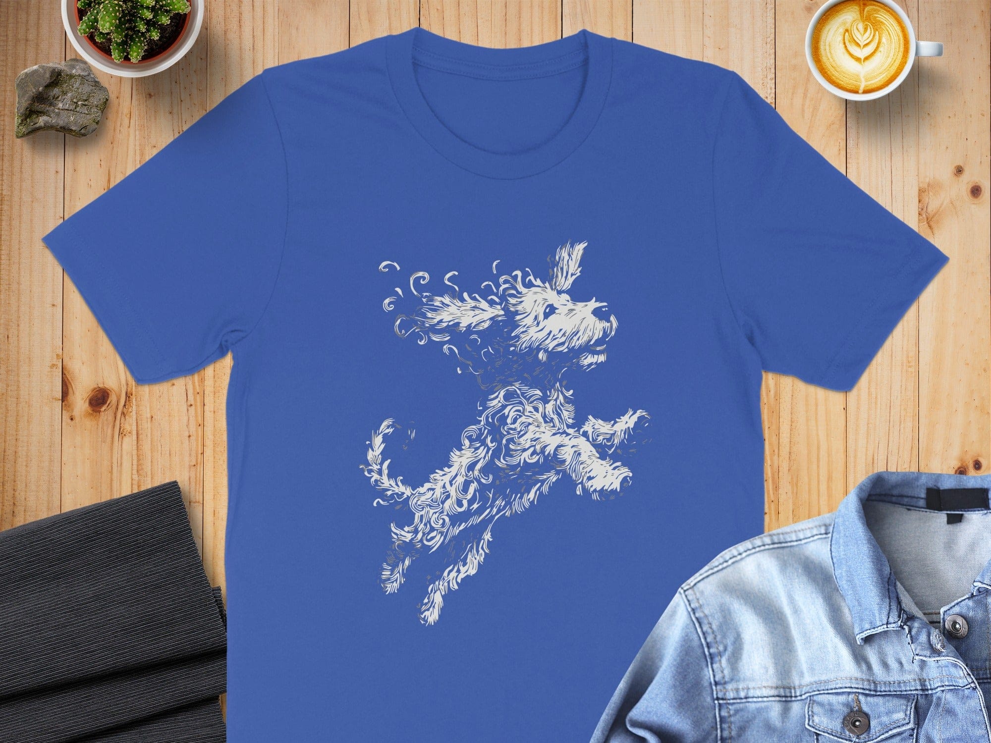 Blue T-shirt with Artistic Dog Design Graphic Tee