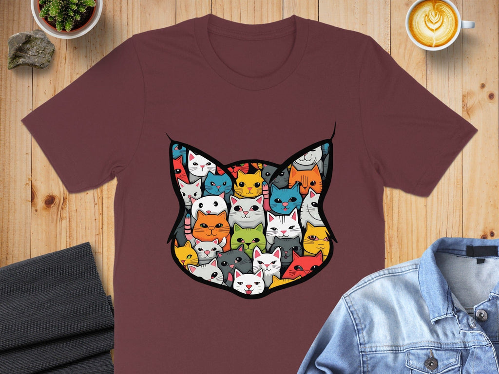 Colorful Cat Faces Design T-shirt