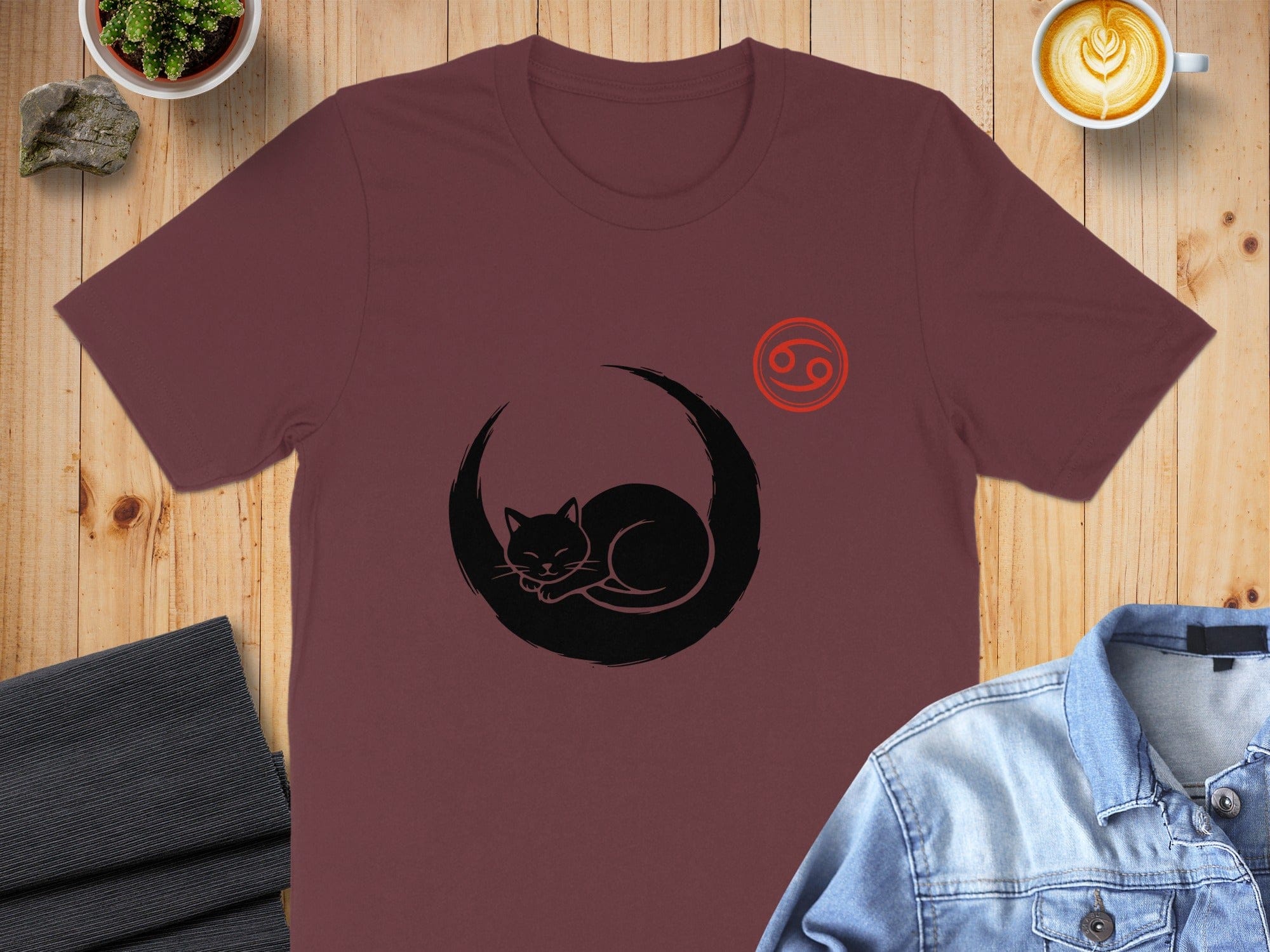 Sleeping Cat and Yin Yang Symbol T-shirt