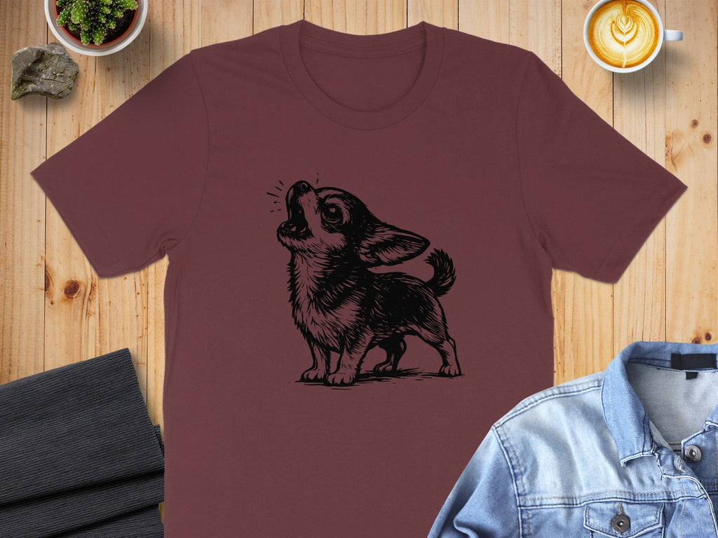 Cute Howling Small Dog Illustration on T-Shirt