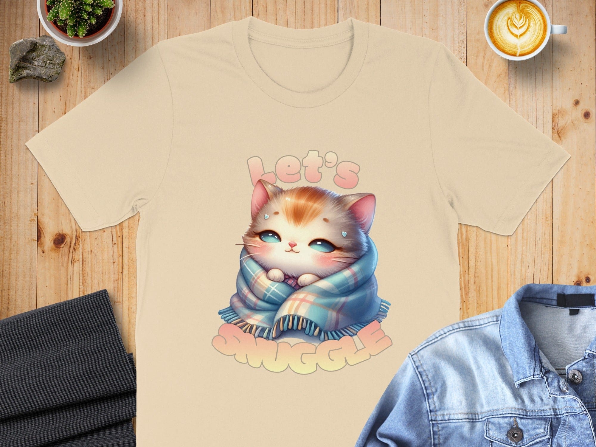 Let's Snuggle Cute Cat Graphic T-shirt