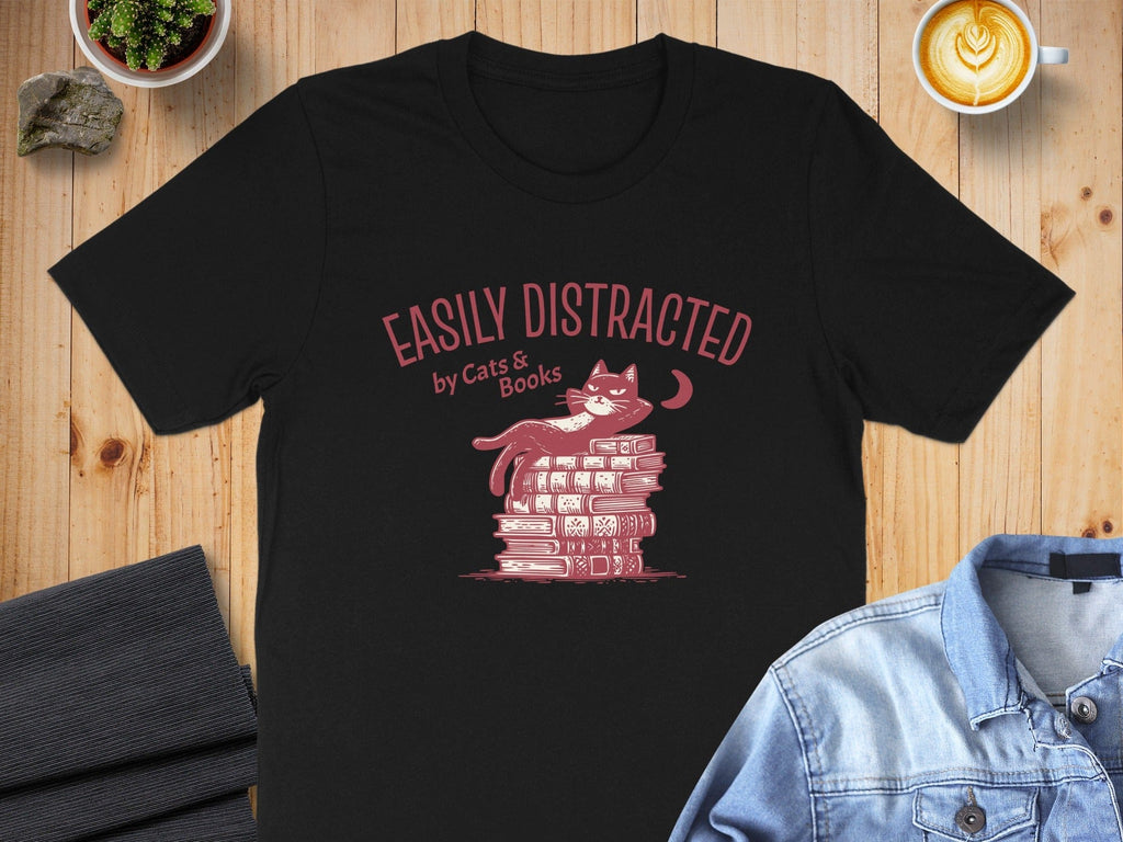 Easily Distracted by Cats and Books T-shirt