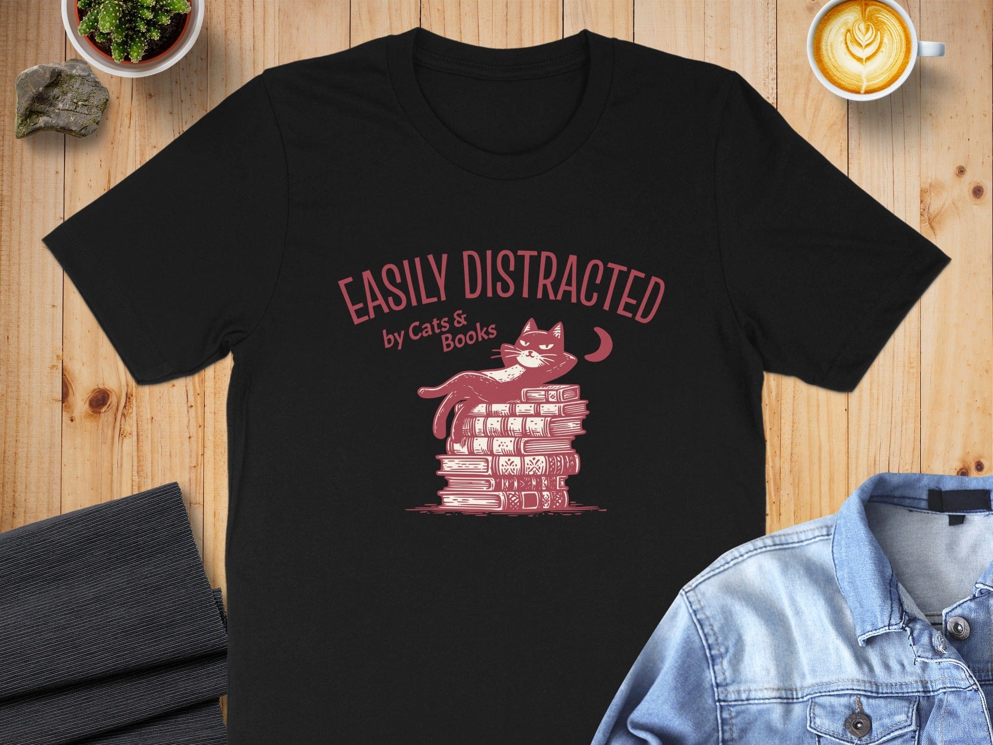 Easily Distracted by Cats and Books T-shirt