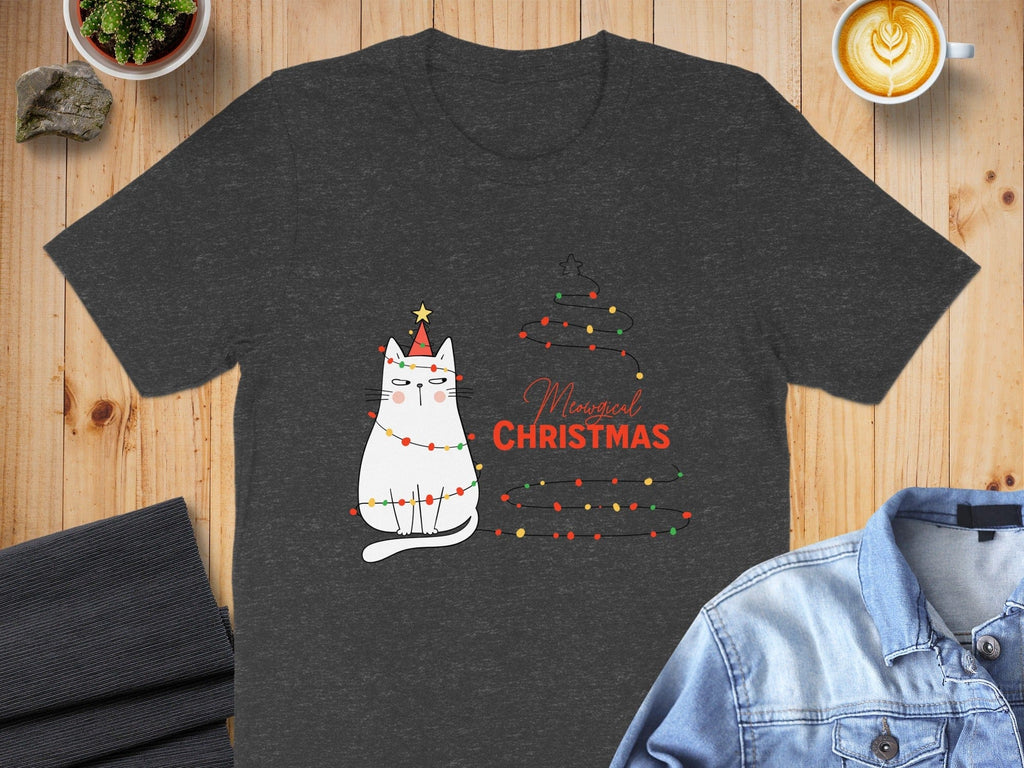 Magical Christmas Cat Graphic T-Shirt for Festive Fun