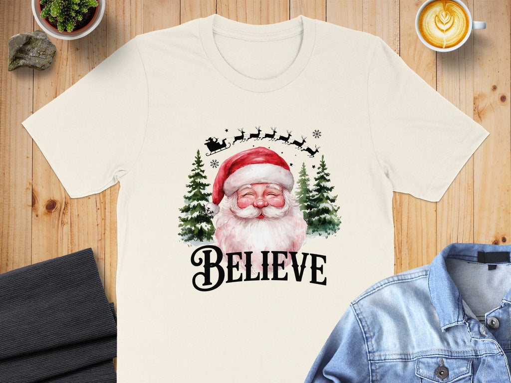 Believe Christmas Santa and Sleigh T-Shirt