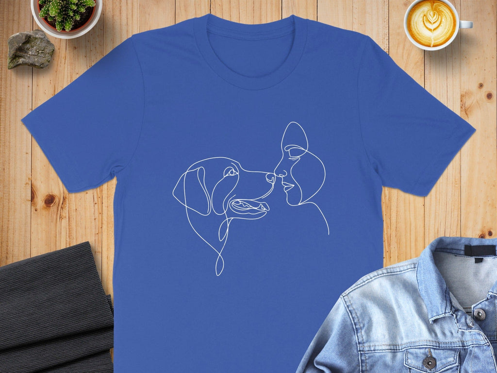 Artistic Line Illustration of Dog and Woman on Shirt