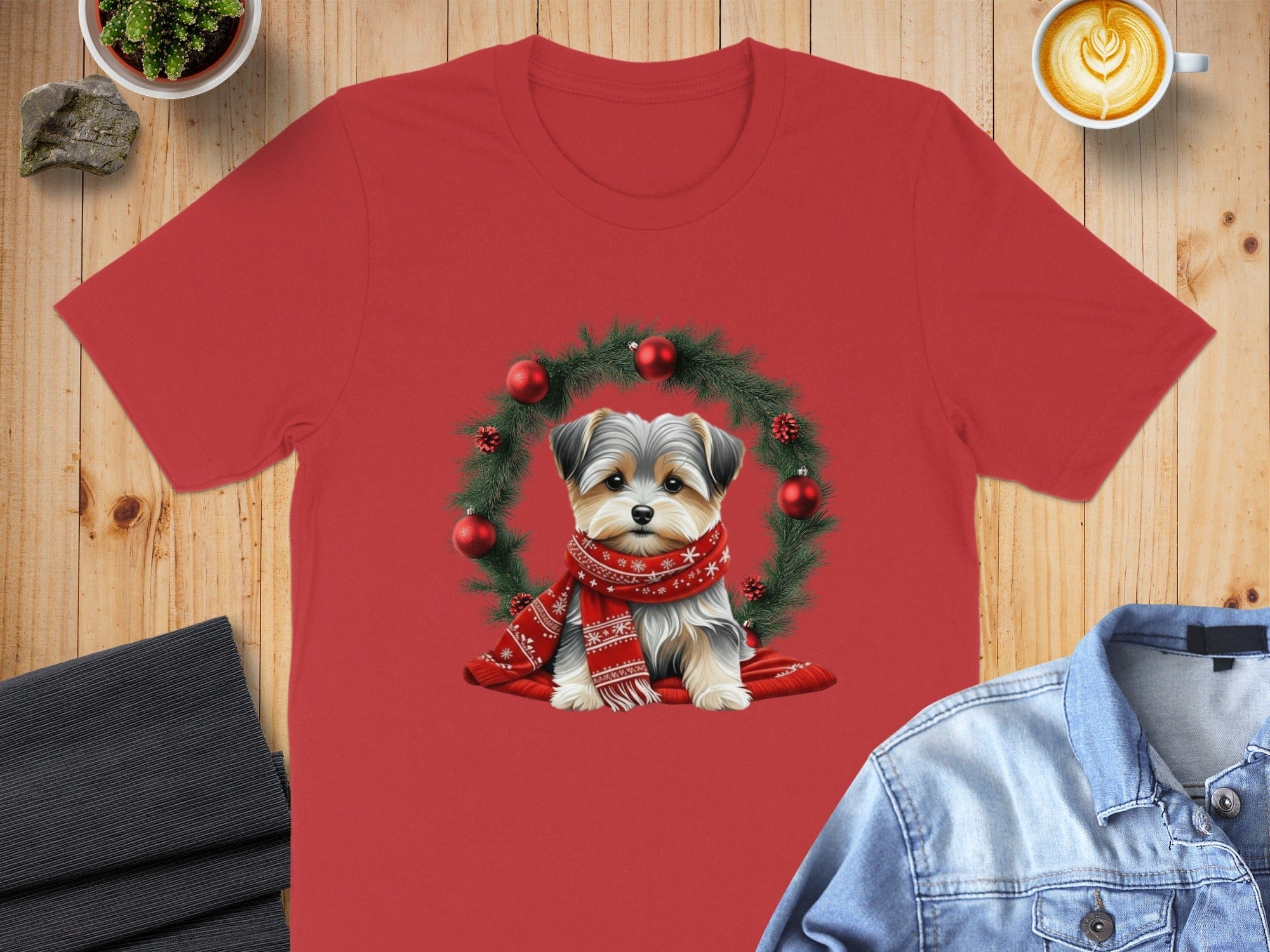 Festive Dog with Holiday Wreath Graphic T-Shirt