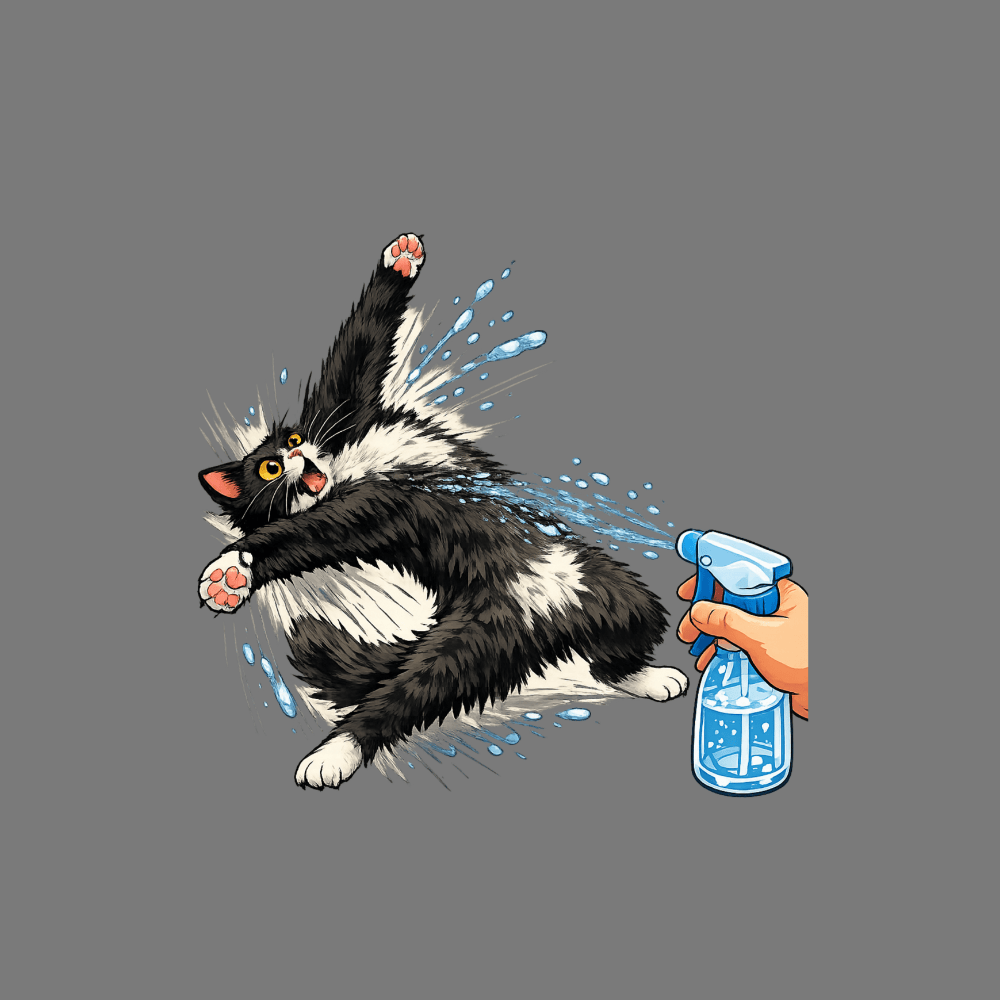 Funny Cat Being Sprayed With Water Graphic product