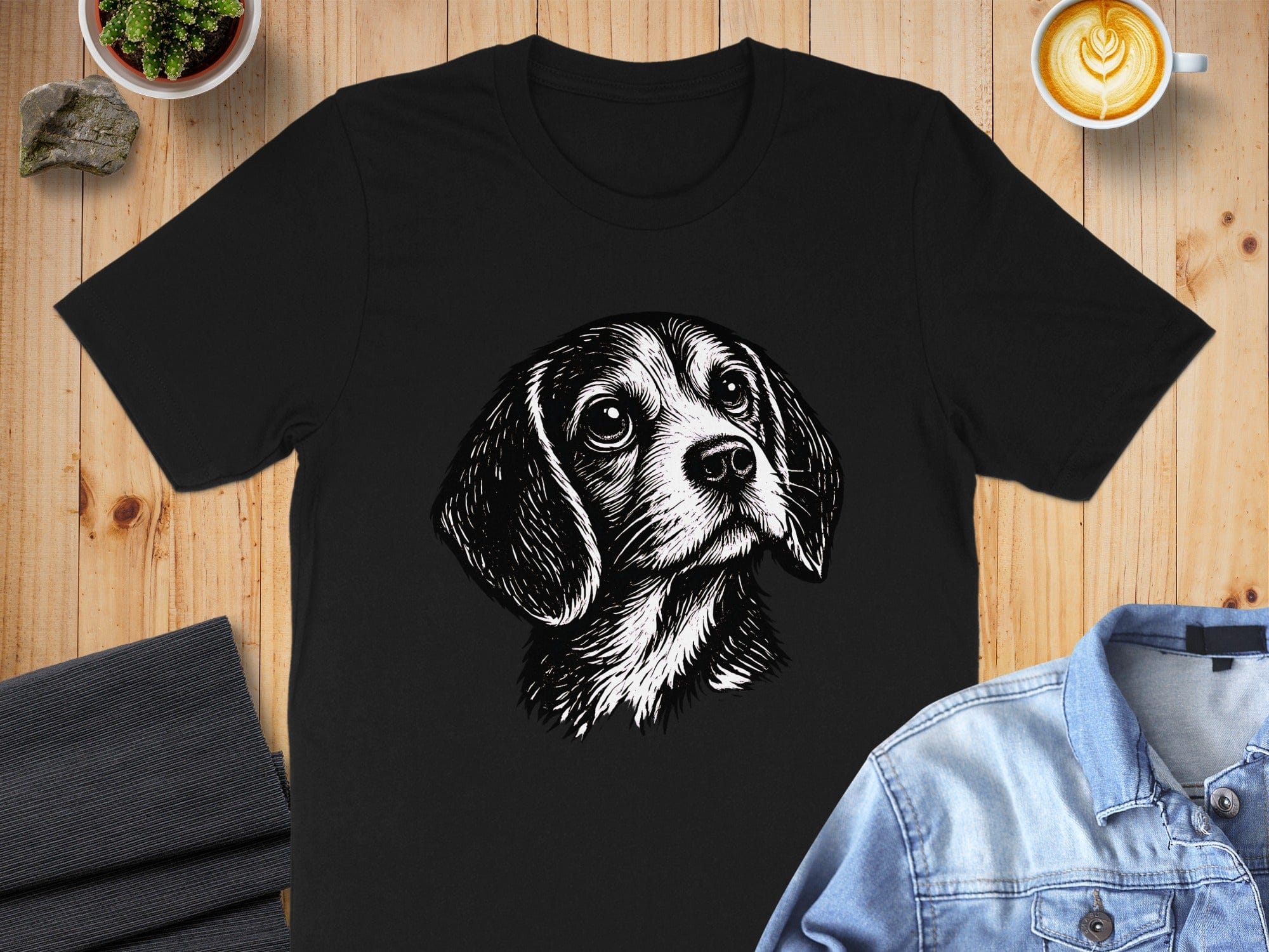 Beagle Art Design on Black Apparel Product