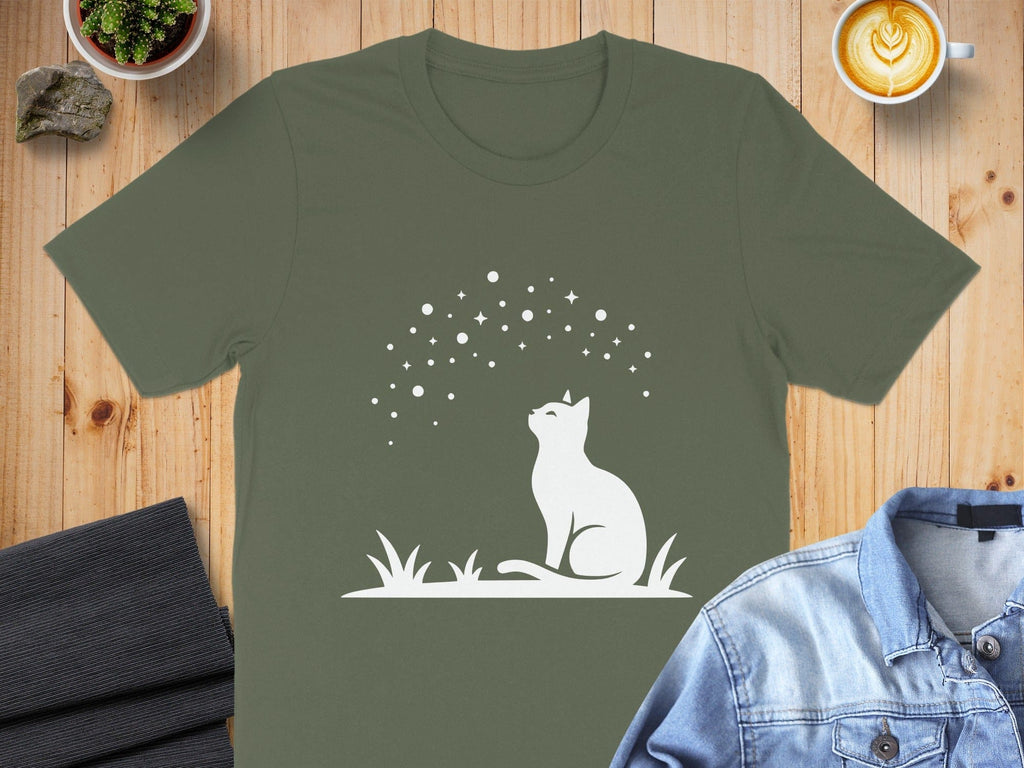 Star Gazing Cat Graphic Tee for Cozy Nights