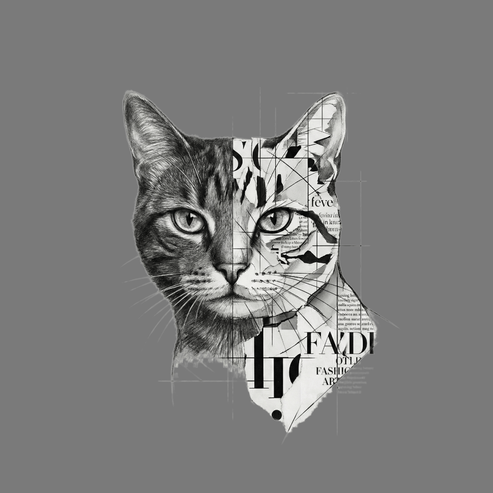 Unique Grey Cat with Geometric and Text Design Poster