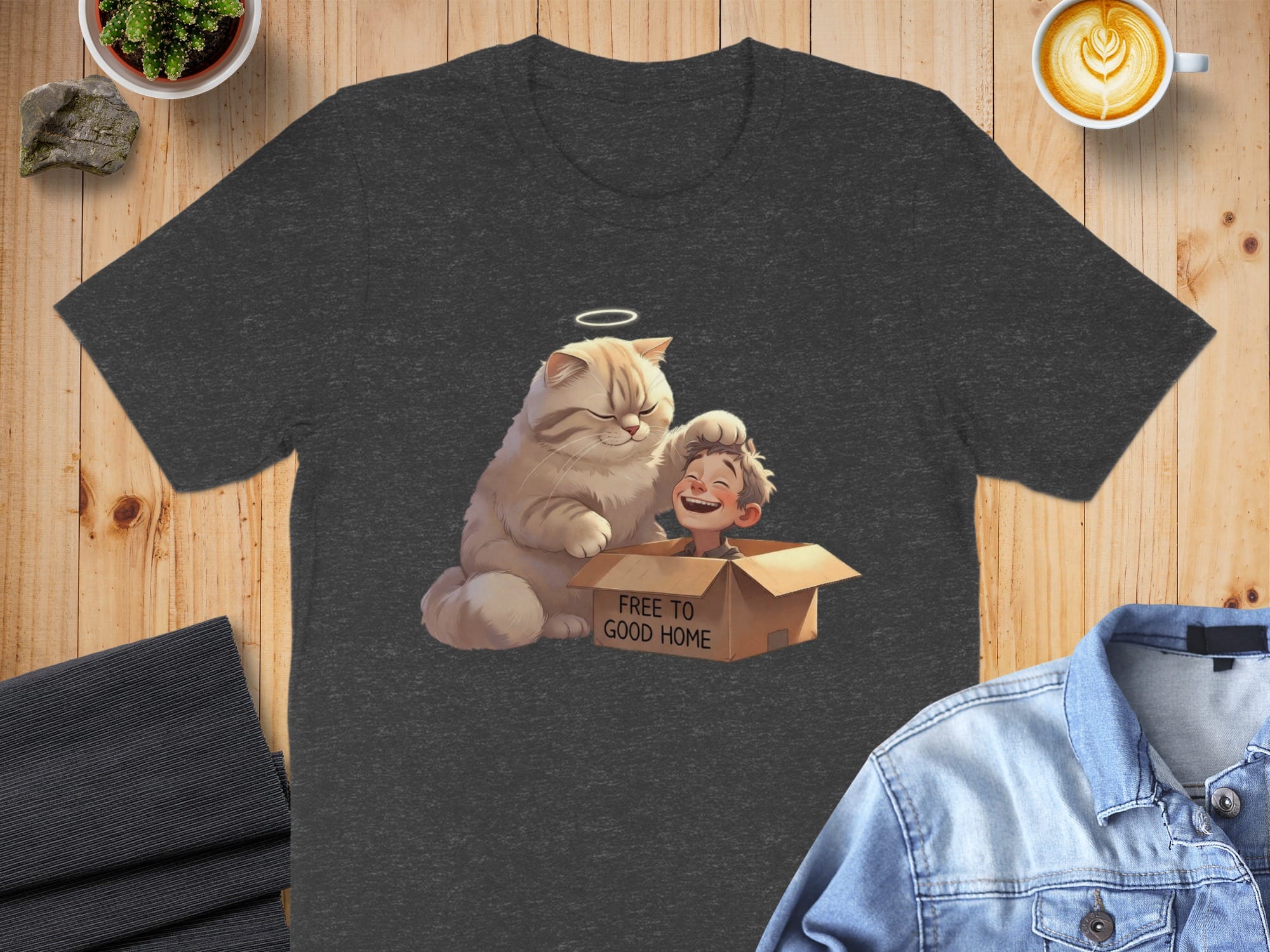 Free to Good Home Adorable Cat and Kid T-Shirt