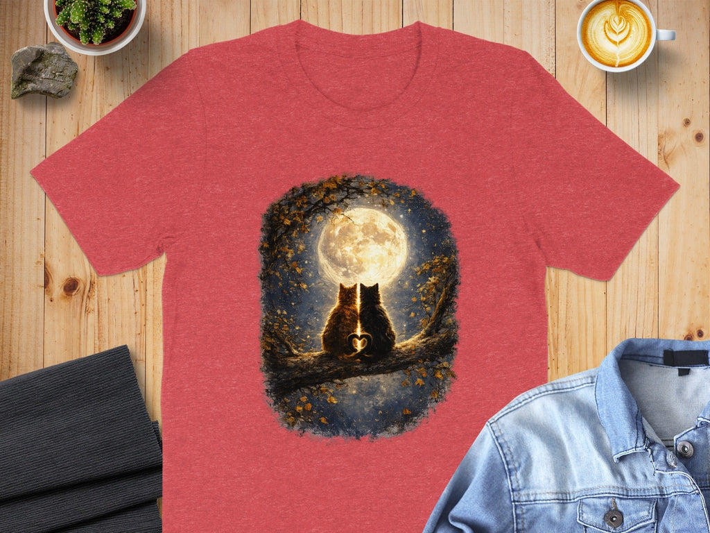 Moonlit Owls in Heart Shape Night Scene T-Shirt