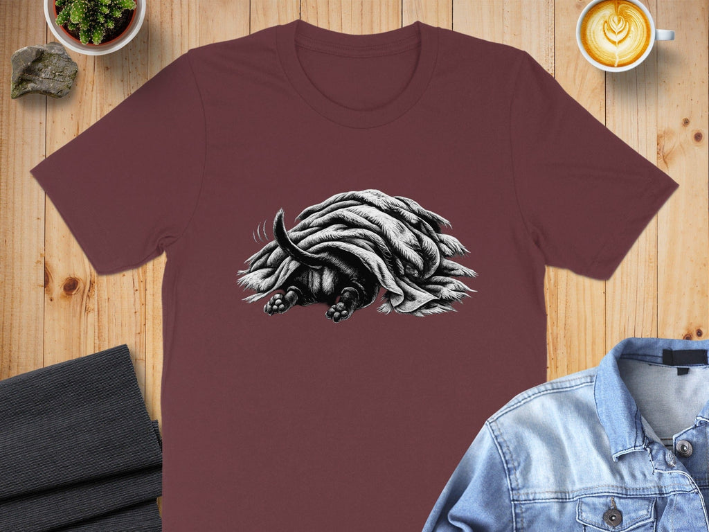 Fluffy Sleeping Dog Art Graphic T-Shirt for Pet Lovers