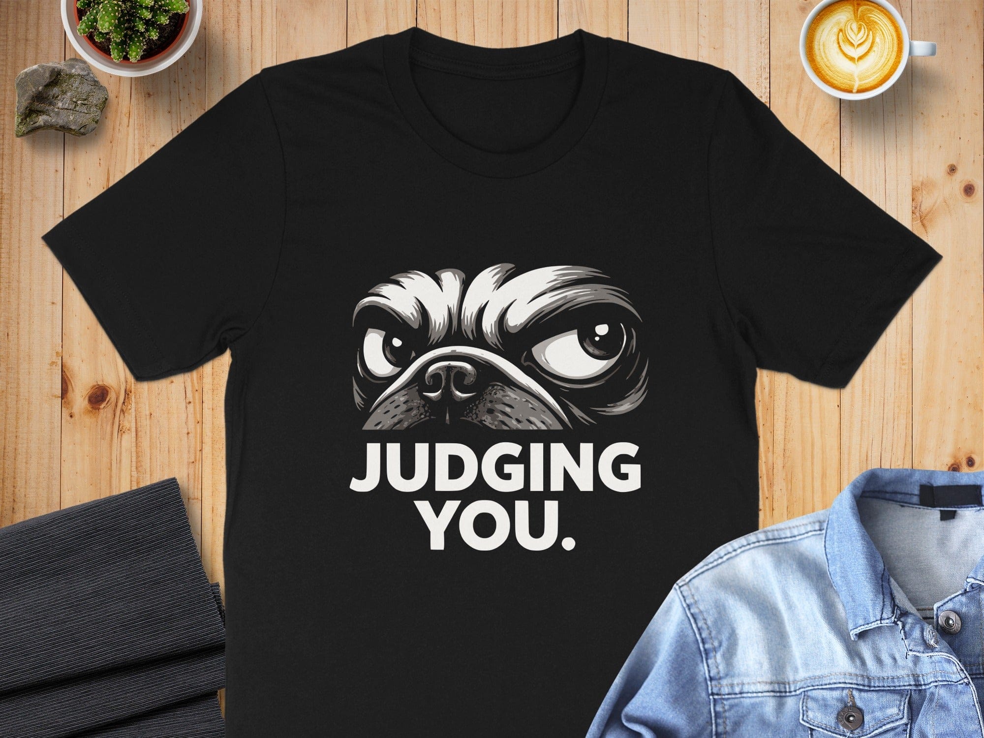 Judging You Pug Face Graphic Black T-shirt