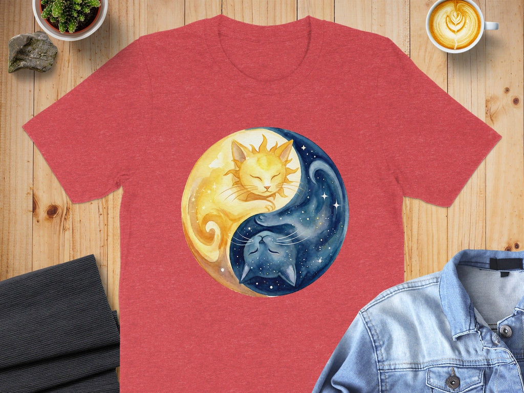 Yin Yang Cats Sun and Moon Design T-shirt