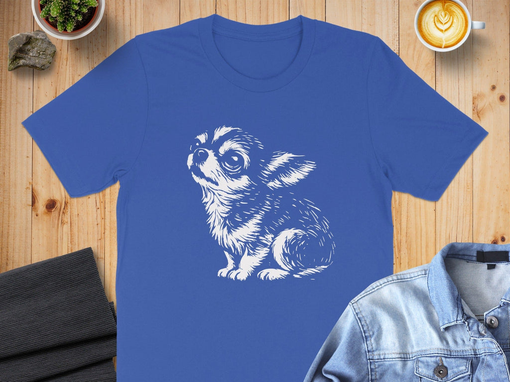 Cute Chihuahua Sketch Design on Blue T-shirt
