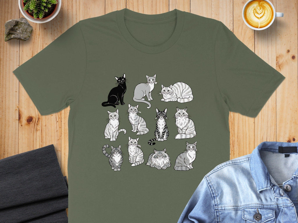 Cute Cartoon Cat Designs Green T-Shirt Product