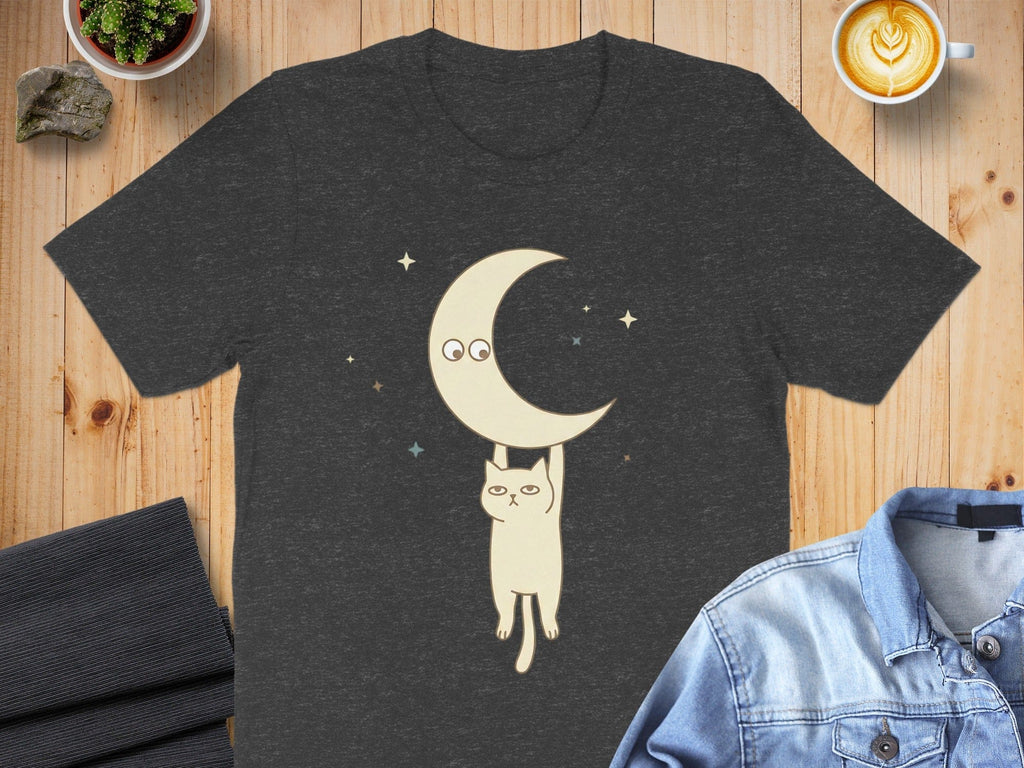 Cat Hanging from Moon Graphic Print Shirt Product