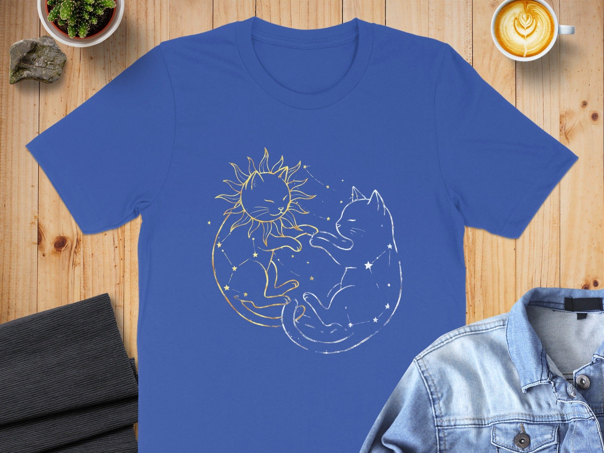 Celestial Cat Sun and Moon Design T-shirt