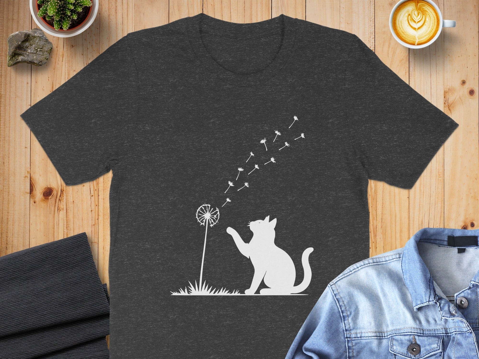 Charming Cat and Dandelion Graphic T-Shirt
