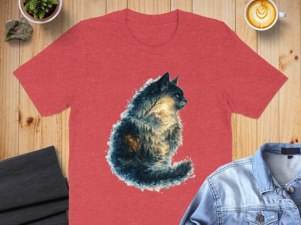 Majestic Cat with Nature Landscape Graphic T-shirt