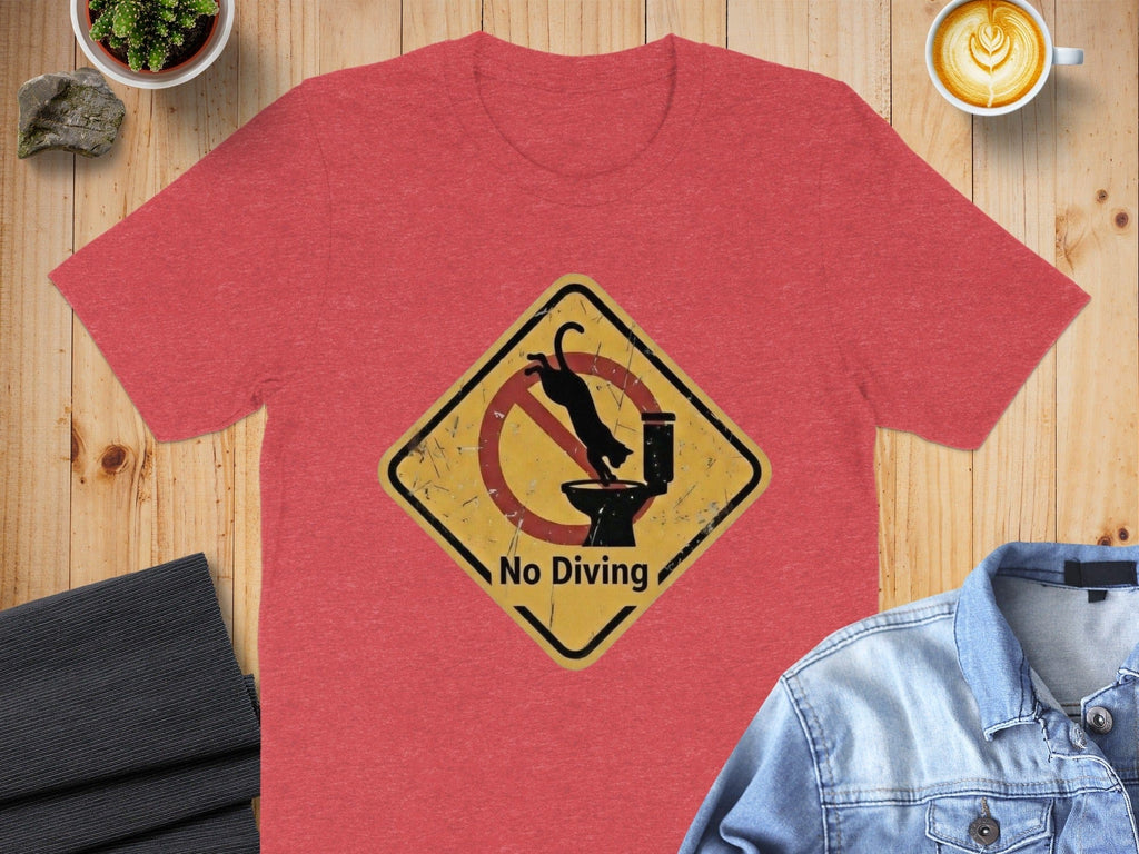 No Diving Sign Graphic Red T-Shirt Funny Design Apparel