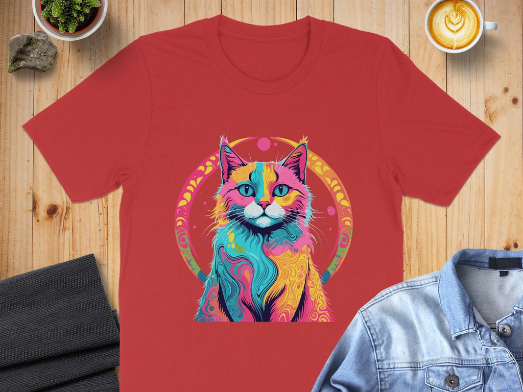 Colorful Psychedelic Pattern Cat Design Shirt