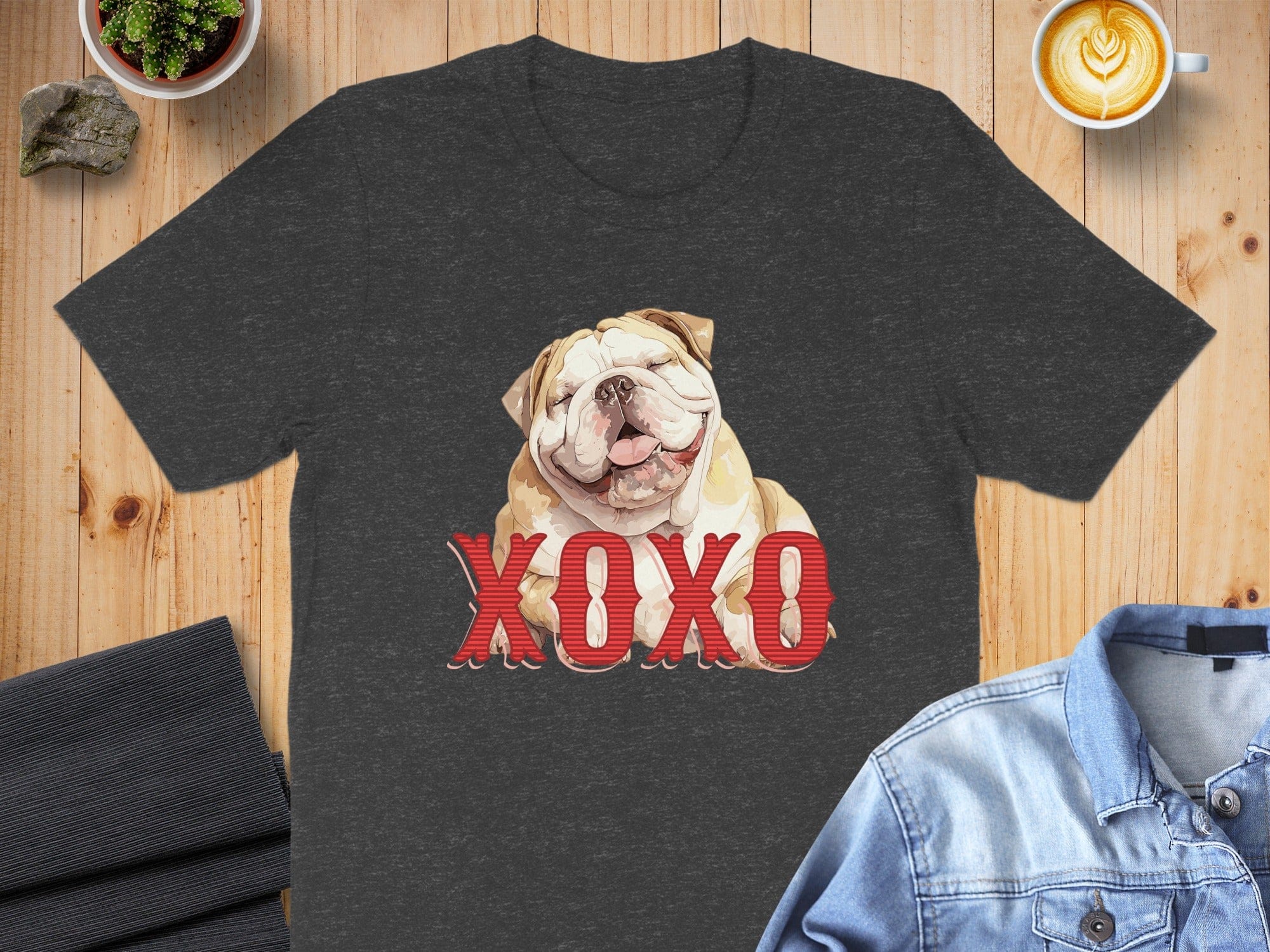 XOXO Bulldog Graphic Design Charcoal T-Shirt